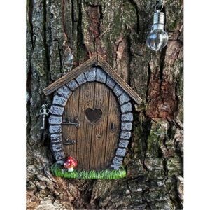 Fairy Gnome Home Miniature Window and Door with Litter lamp for Trees Decor